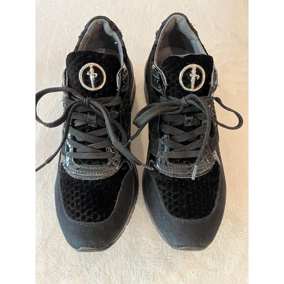 Cesare Paciotti Shoes - CESARE PACIOTTI BLACK Velvet 6 US LEATHER Suede Rhinestone SNEAKERS 35 1w AD